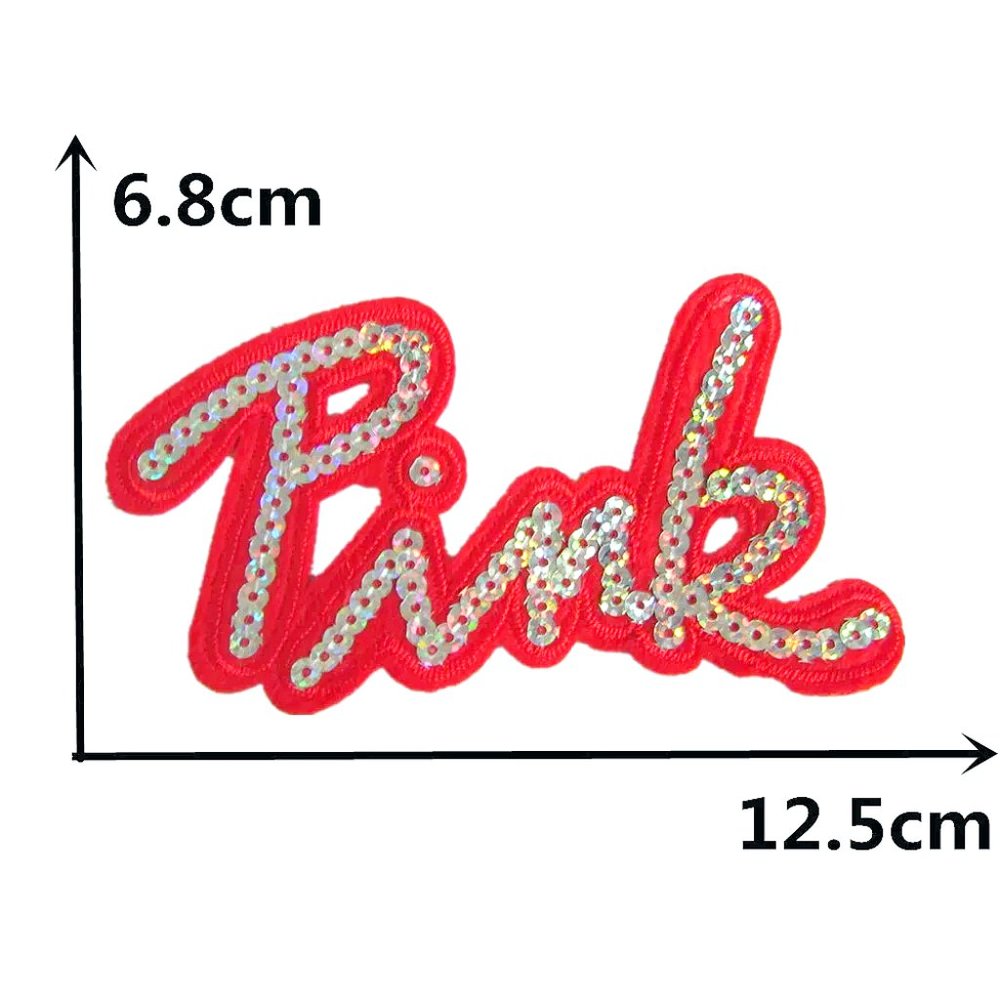 Pink Silver Sequined Embroidered Iron-On Red Glitter Star Patch Badge Iron On